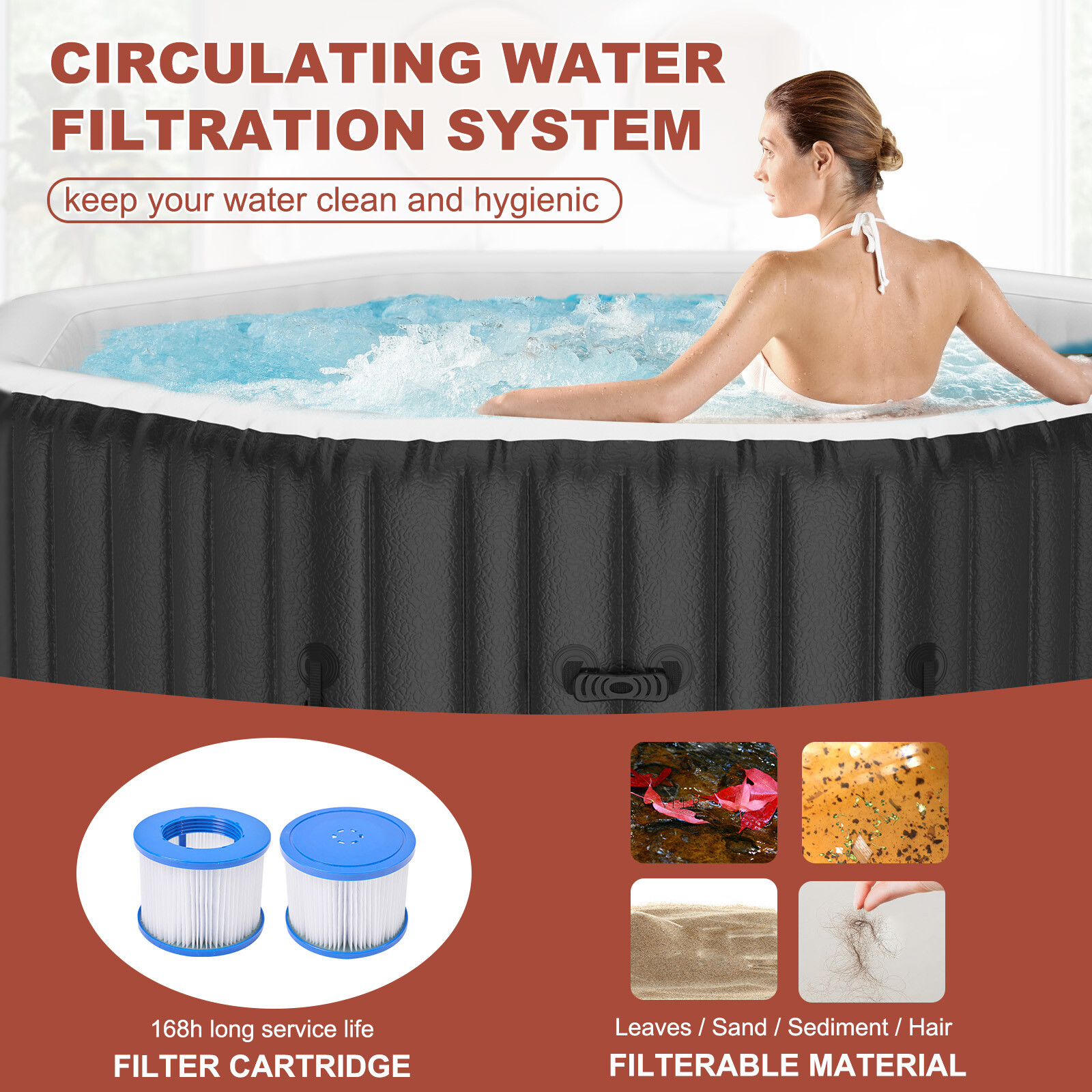SLSY Octagon 6 Person Inflatable Hot Tub Spa with 130AirJets and Insulated Cover