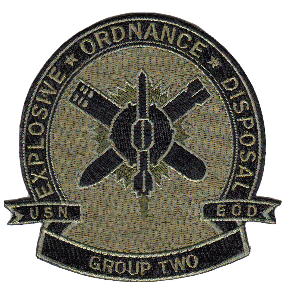 EXPLOSIVE ORDNANCE DISPOSAL GROUP TWO OD GREEN CHEST PATCH