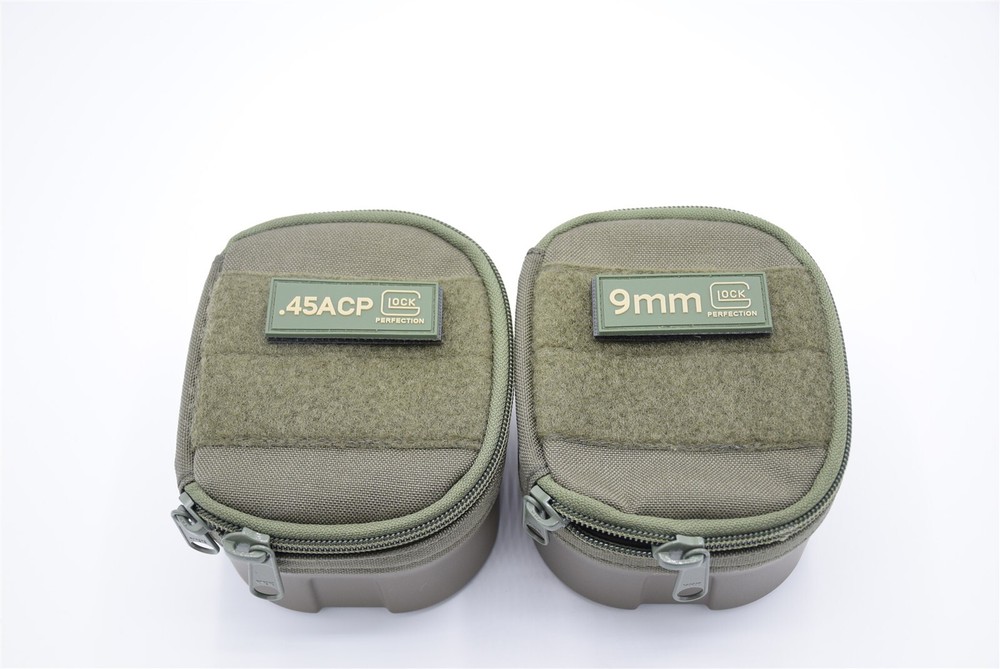 GLOCK PERFECTION "GLOCK .45 ACP AMMO” LOGO PATCH HOOK/LOOP BACKING OD GREEN G21