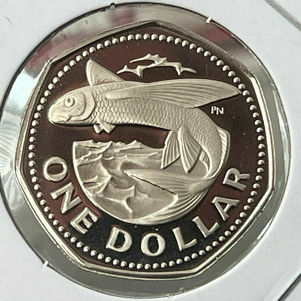 1973 Barbados Septagonal Proof $1-Flying Fish