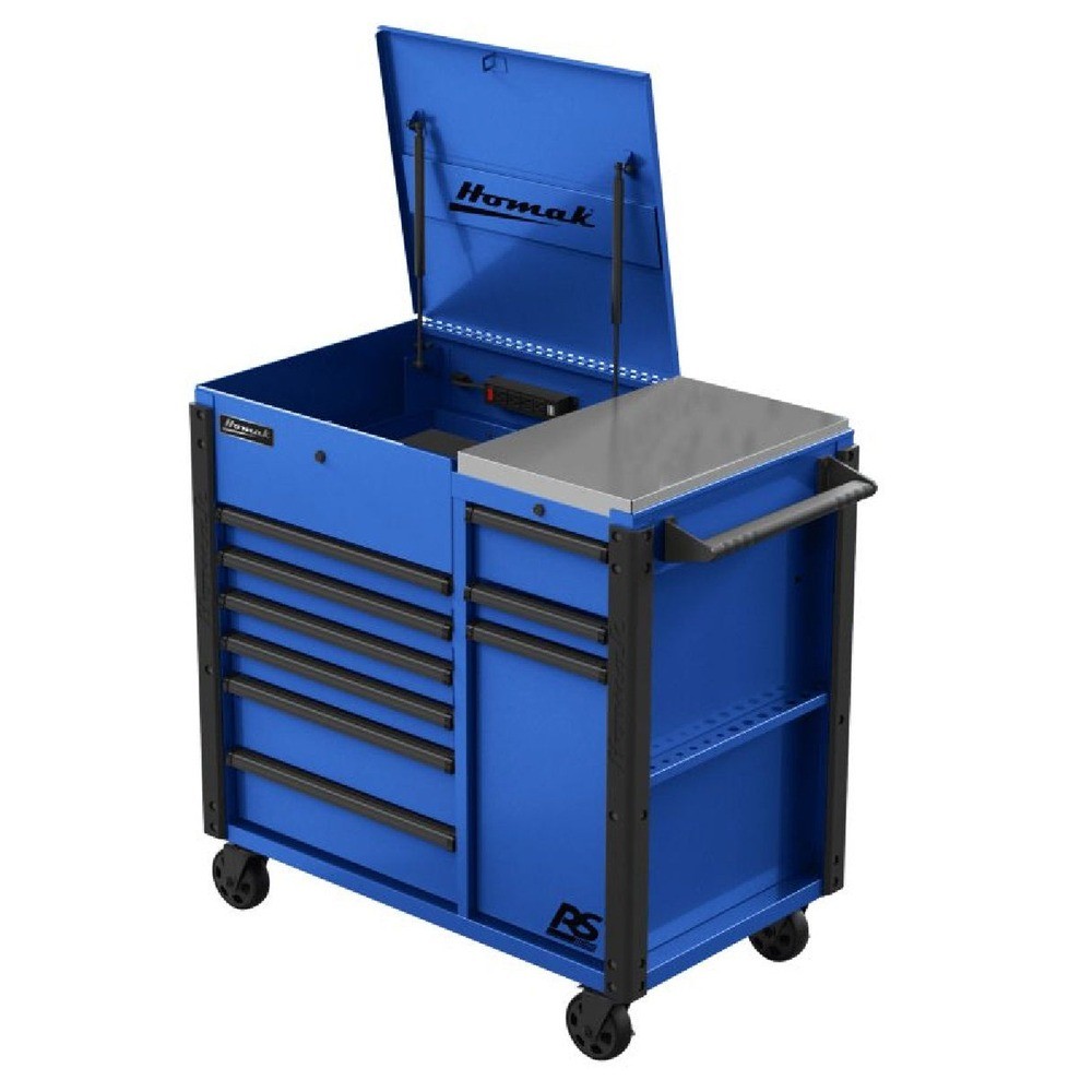 Homak BL06044090 RSPRO 44" 20-Gauge Steel 9-Drawer Power Service Cart - Blue New