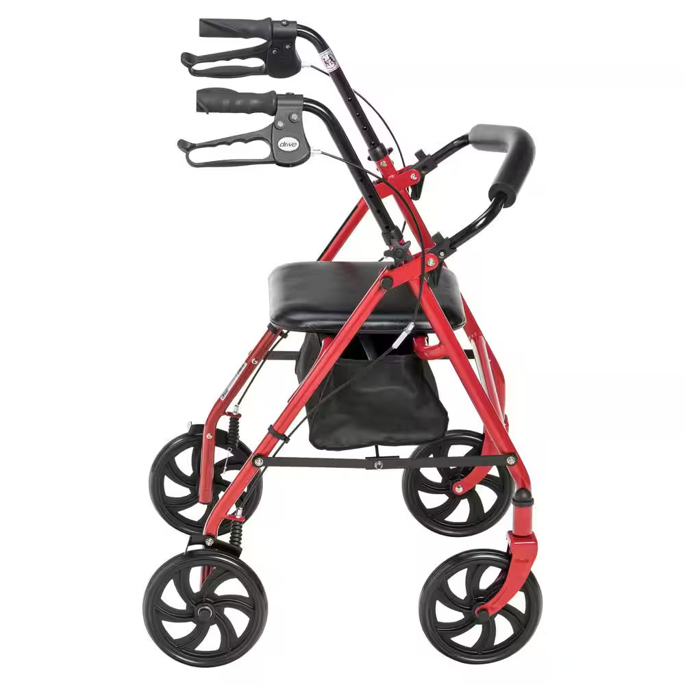 Four Wheel Rollator Rolling Walker with Fold up Removable Back Support, Red