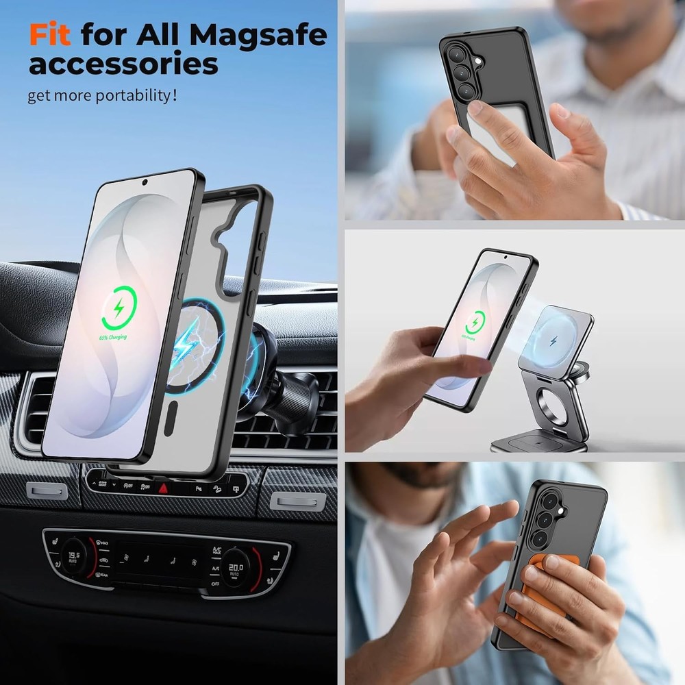 Magnetic Samsung Galaxy S26 Plus Case with Screen Protector, Slim Shockproof Bla