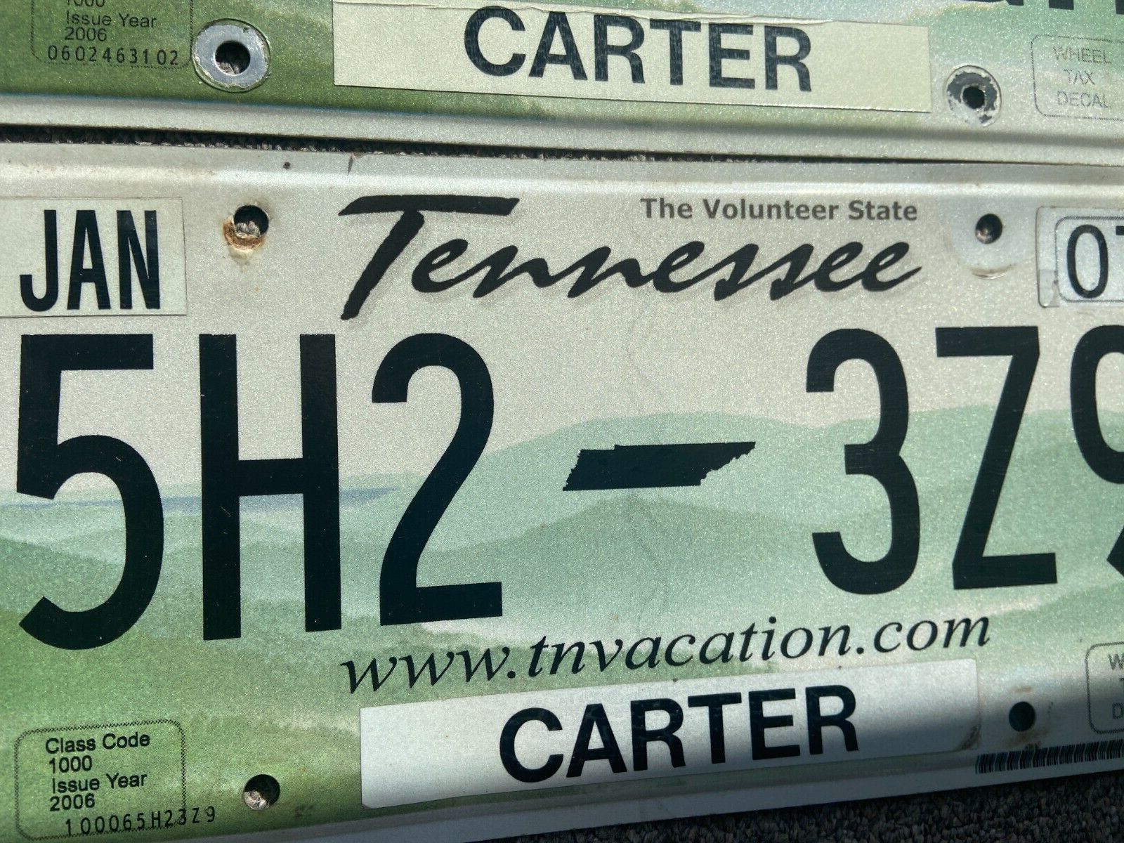 3 TENNESSEE HOLOGRAM LICENSE PLATES CARTER COUNTY 2007-12-14 VOLUNTEER STATE