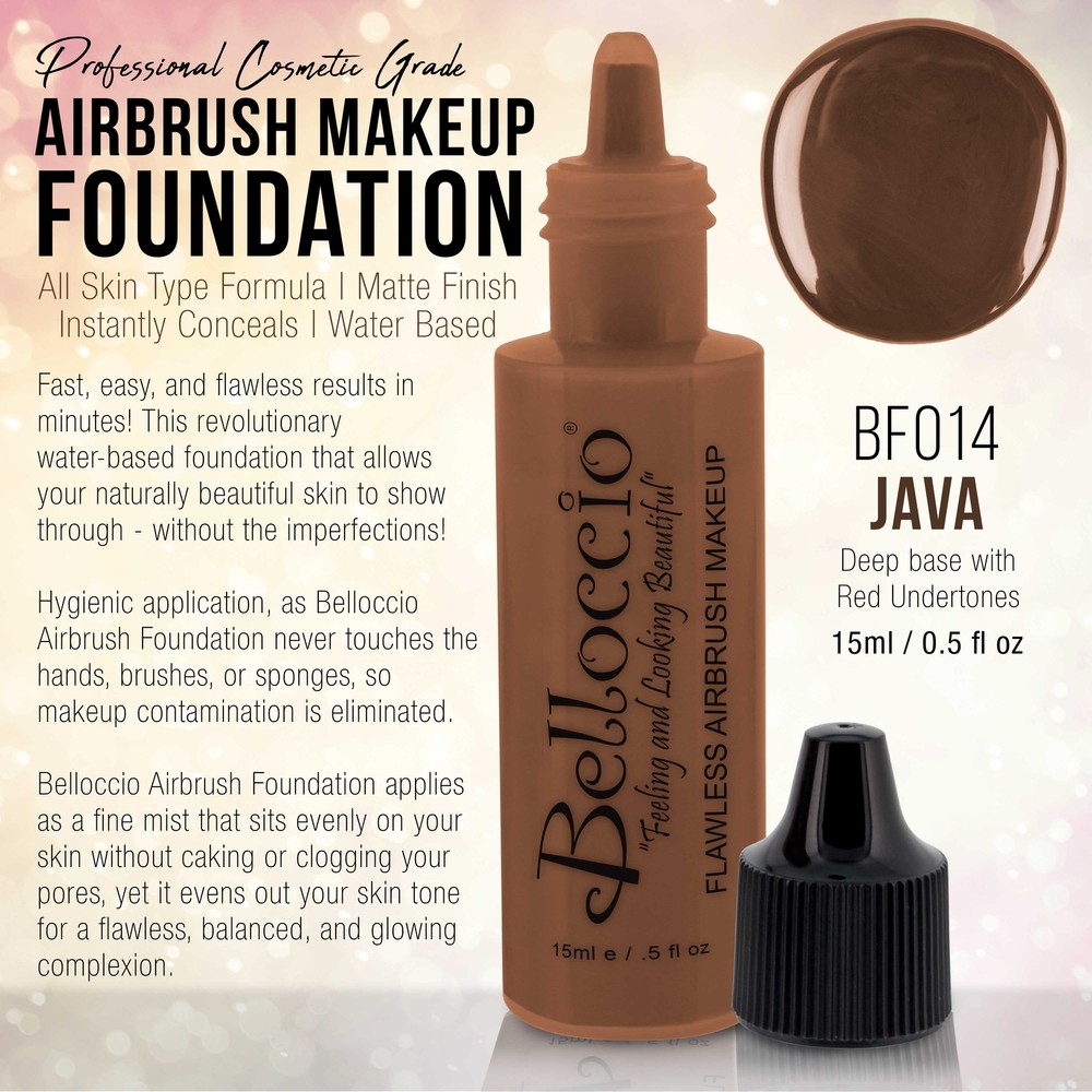 New Belloccio Pro Airbrush Makeup JAVA SHADE FOUNDATION Flawless Face Cosmetics