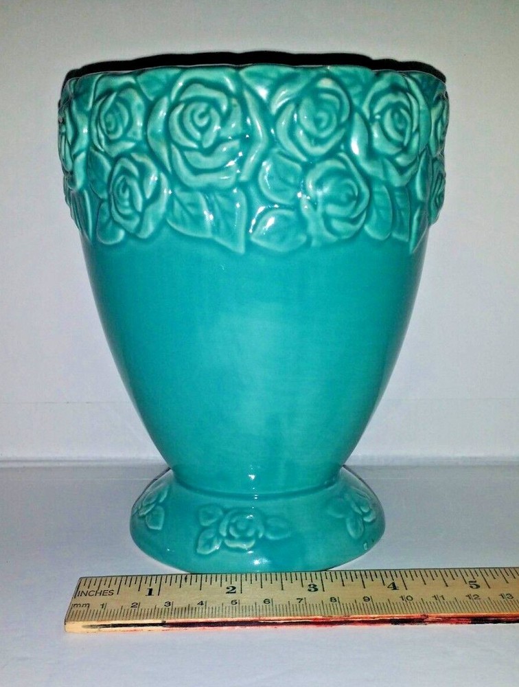 Planter Blue Roses Footed Vase Ceramic