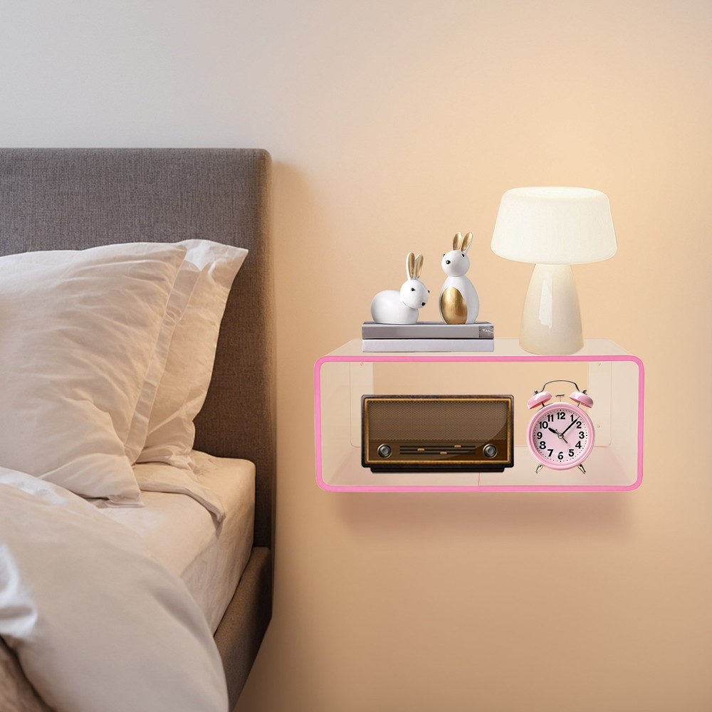2Tiers Acrylic Wall-Mounted Bedside Table Rectangular Floating Nightstand 3.1kg