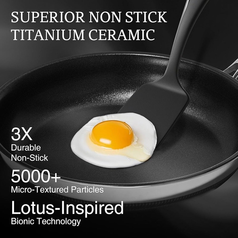 Titanium Ceramic Nonstick Frying Pan Set 5 Layer Durable Kitchen Cookware New