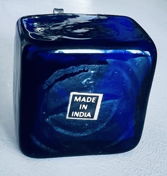 Vintage 1978 Square Cobalt Blue Glass Inkwell Bottle Sterling Silver Top