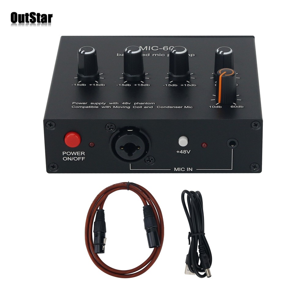 MIC-60 3-Band Equalizer Balanced Microphone Preamplifier w/DC Cable + XLR Cable