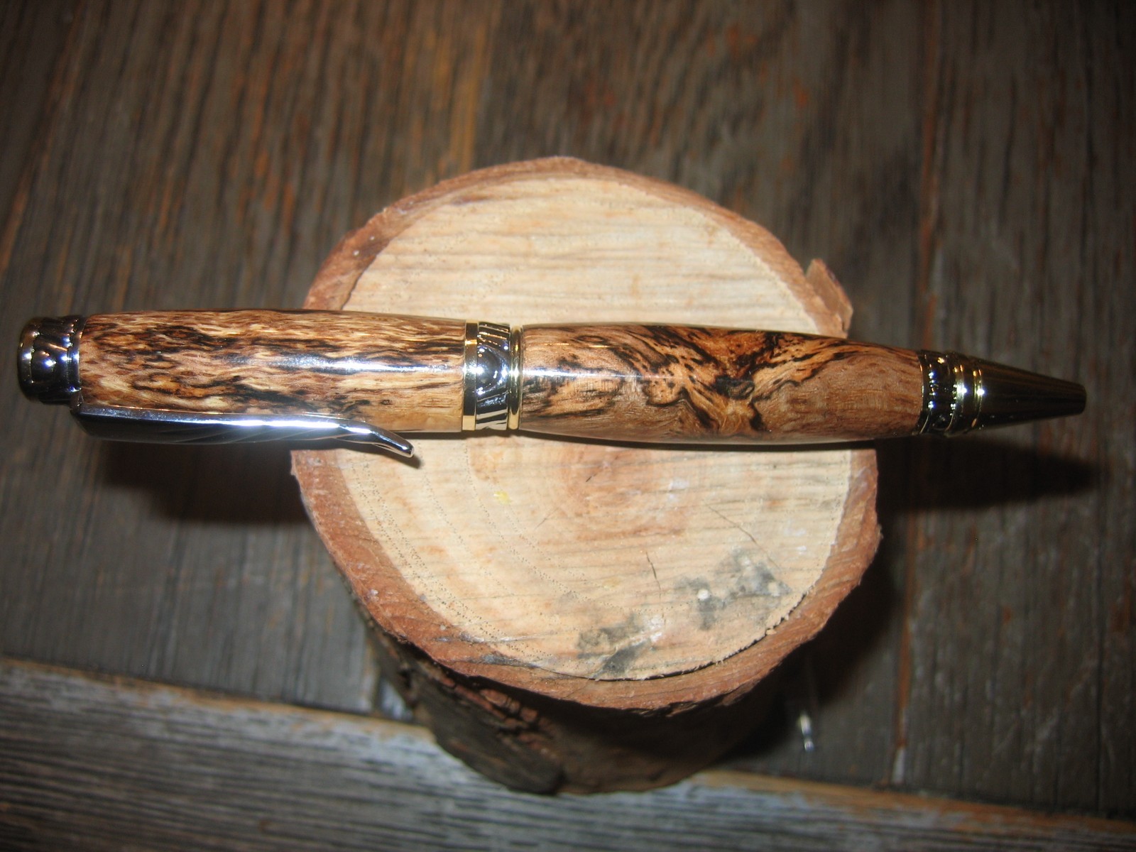 Gorgeous HM Gold and Chrome Trim Ultra Cigar Pen in Highly Spalted Sweetgum