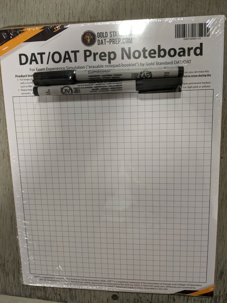 DAT/OAT Test Prep Erasable Notepad (noteboard booklet) with Staedtler Marker