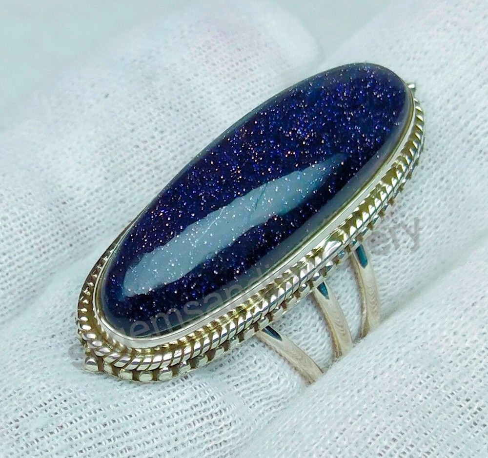 Blue Sandstone Ring 925 Sterling Silver Ring Gemstone Ring Fine Ring All Sizes