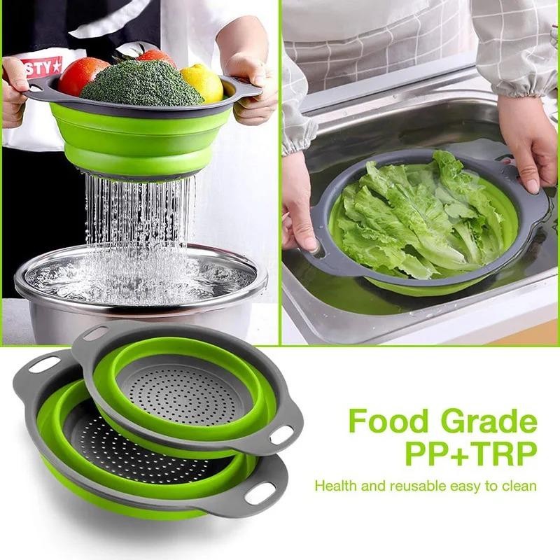 Silicone Folding Drain Basket Collapsible Colander Fruit Vegetable Strainer