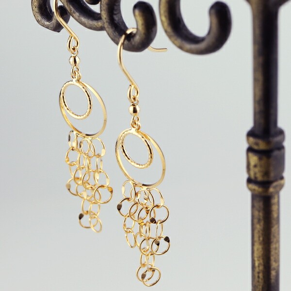 K18 18K Gold Ring Dangle Hook Earrings (Pair)