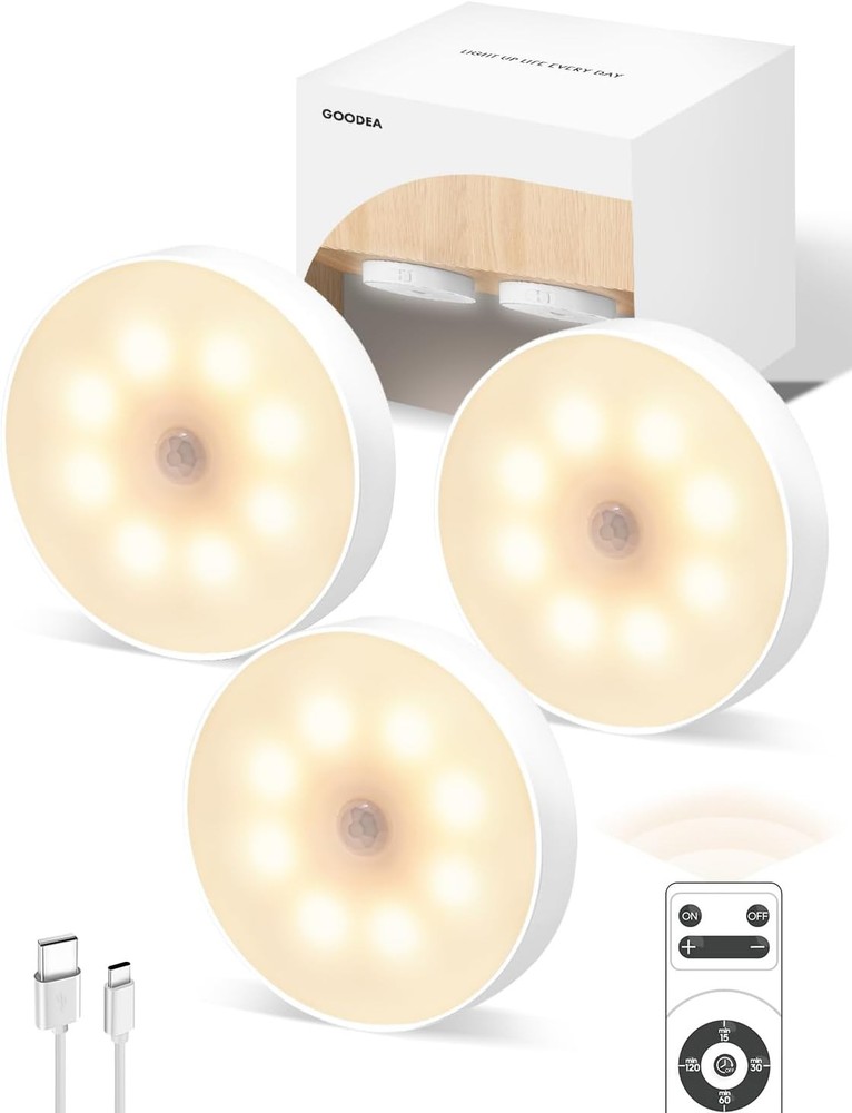 Led Under Cabinet Lights, Motion Sensor Rechargeable 3 PACK, Warm White