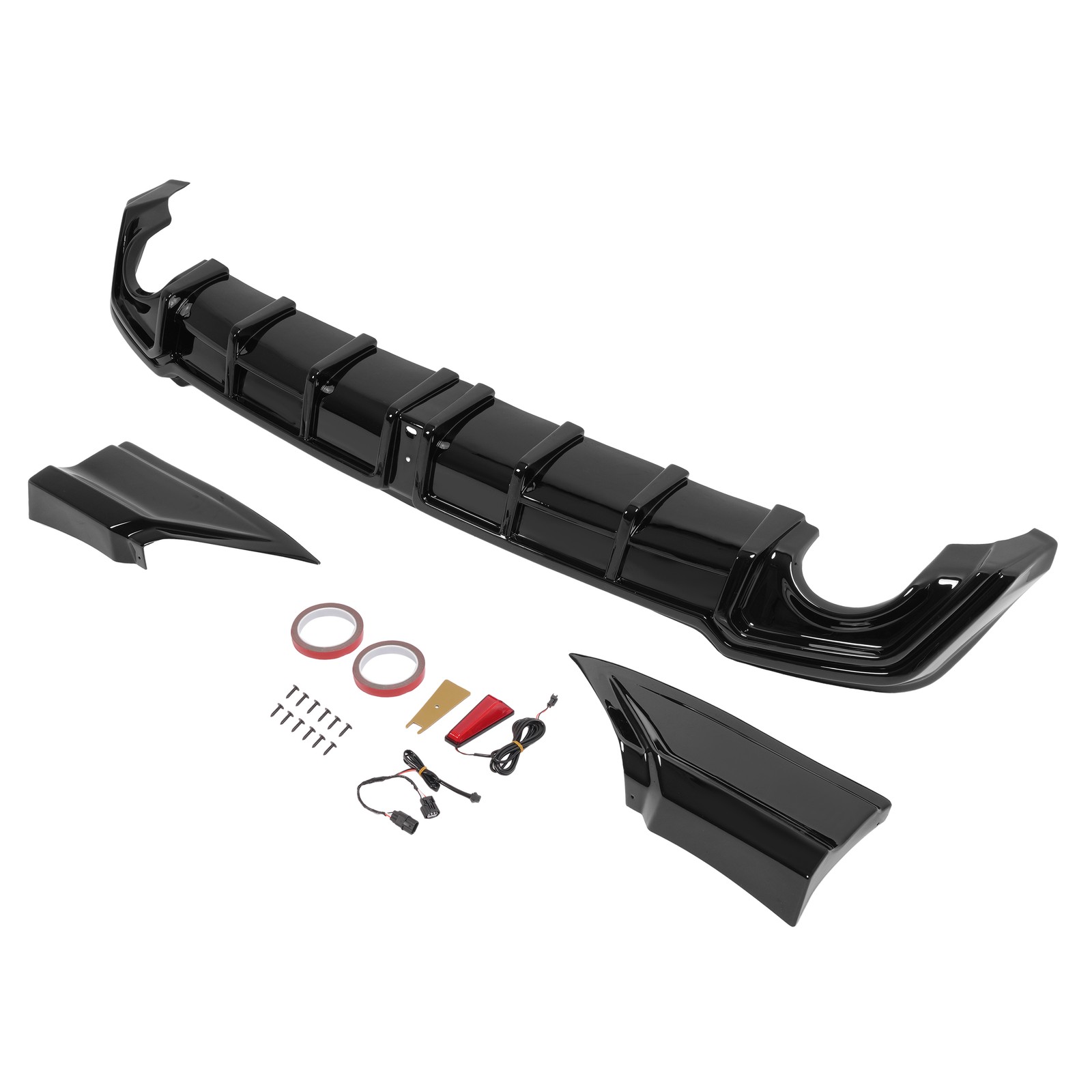 Rear Diffuser w/LED Light + Corner Spats Gloss Black For 2022-2026 Honda Civic