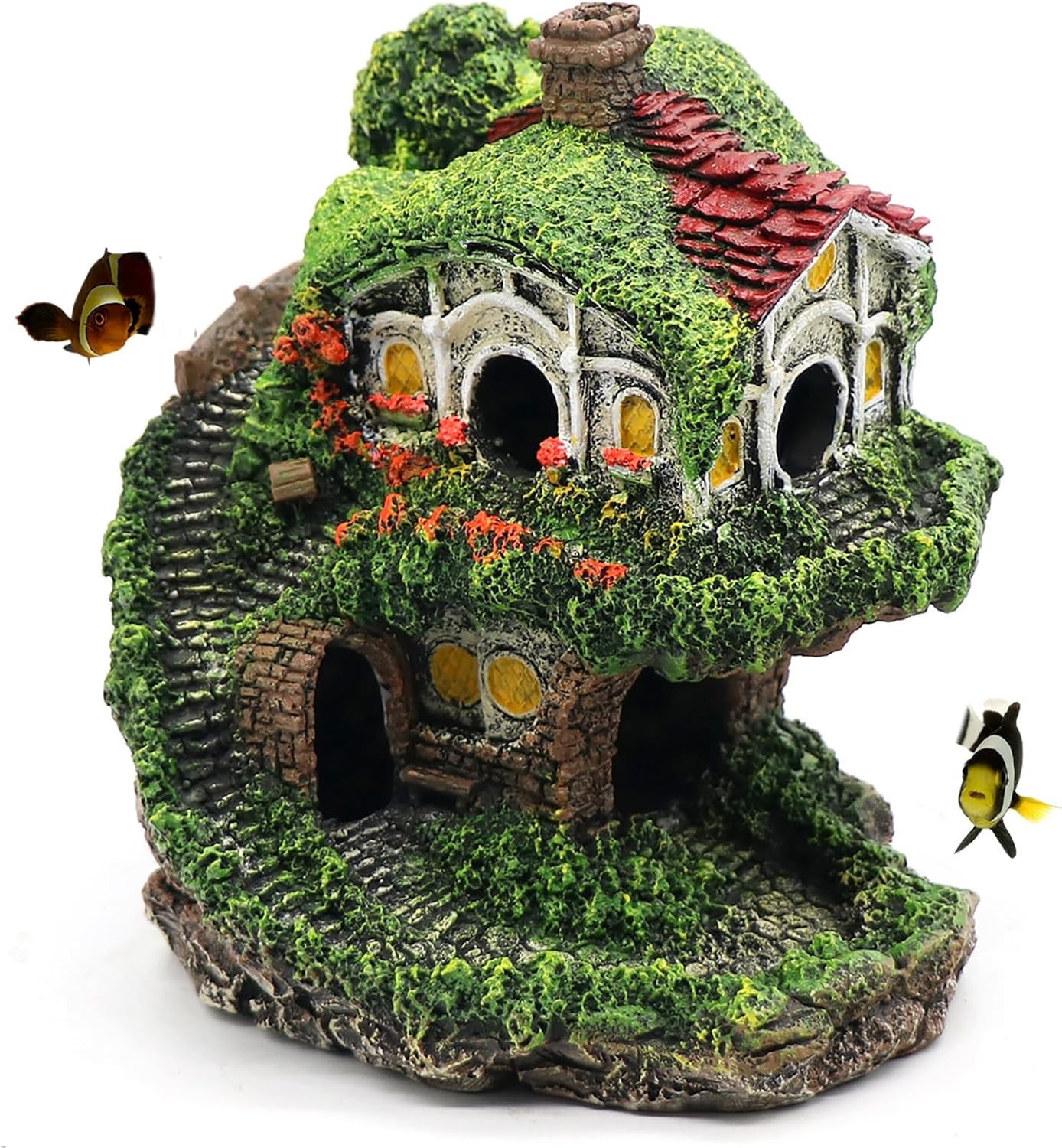 Aquarium Decor Hideaway Cave, Betta Fish Tank House Accessories for Green