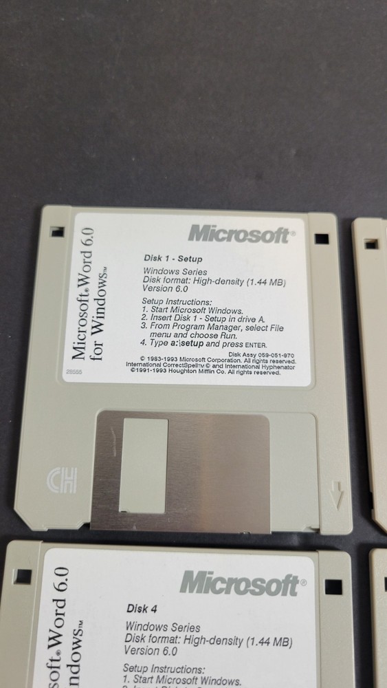 Microsoft Word 6.0 Full Windows Set 9-Disk Floppy Vintage