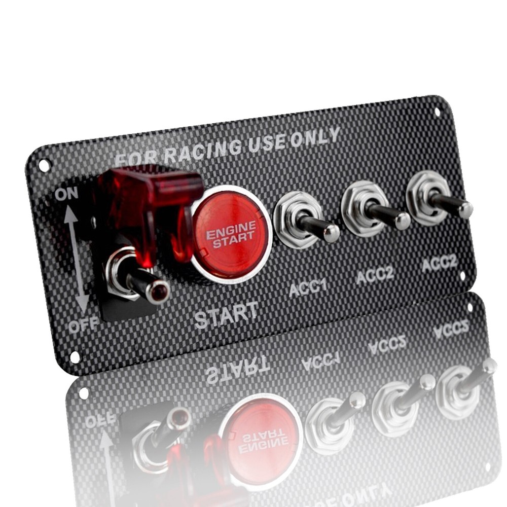 12V Race Car Toggle Ignition Engine Start Push Button Carbon Fiber Switch Panel