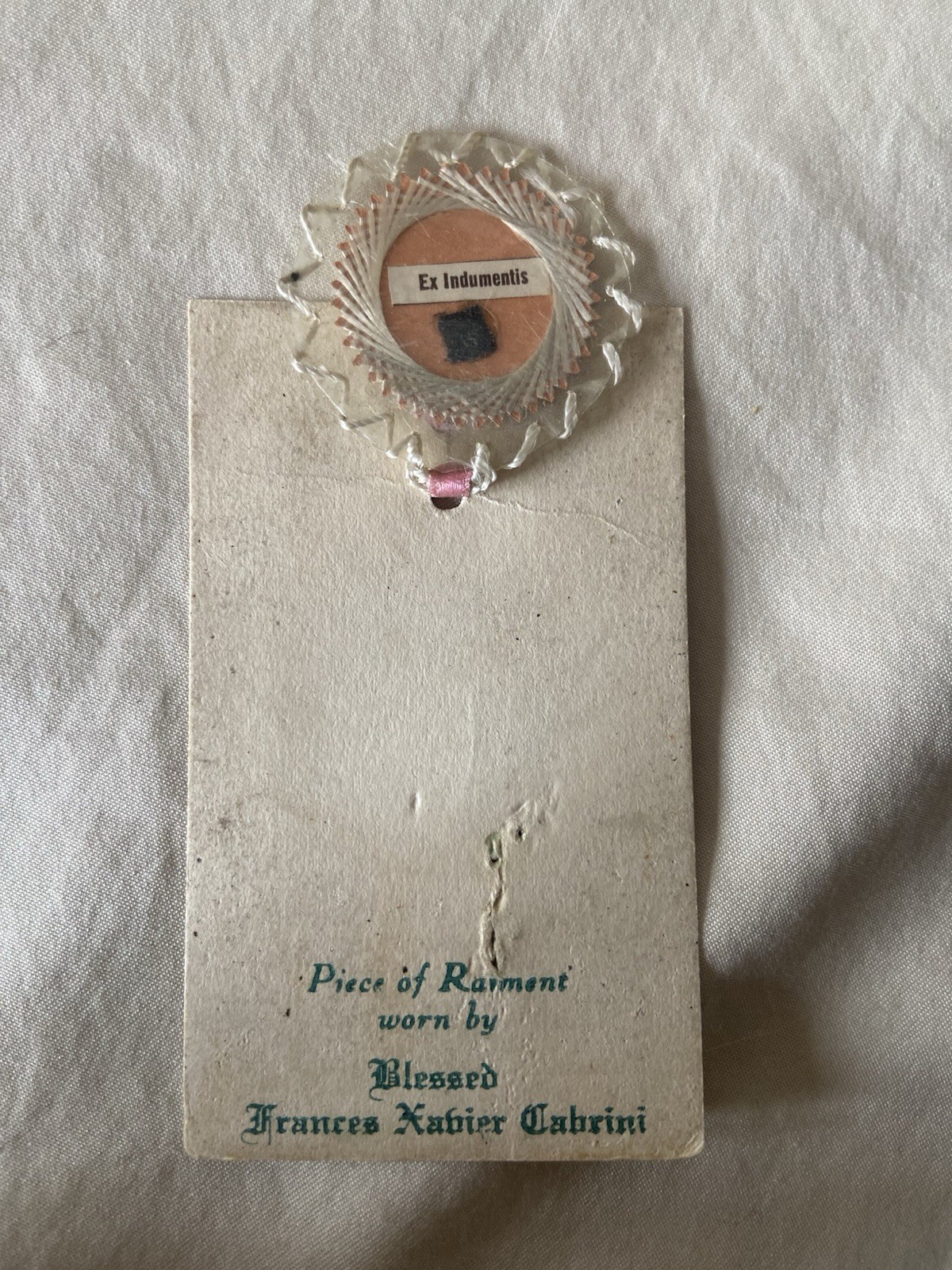 Vintage Saint Frances Xavier Cabrini Piece of Raiment Relic Reliquary