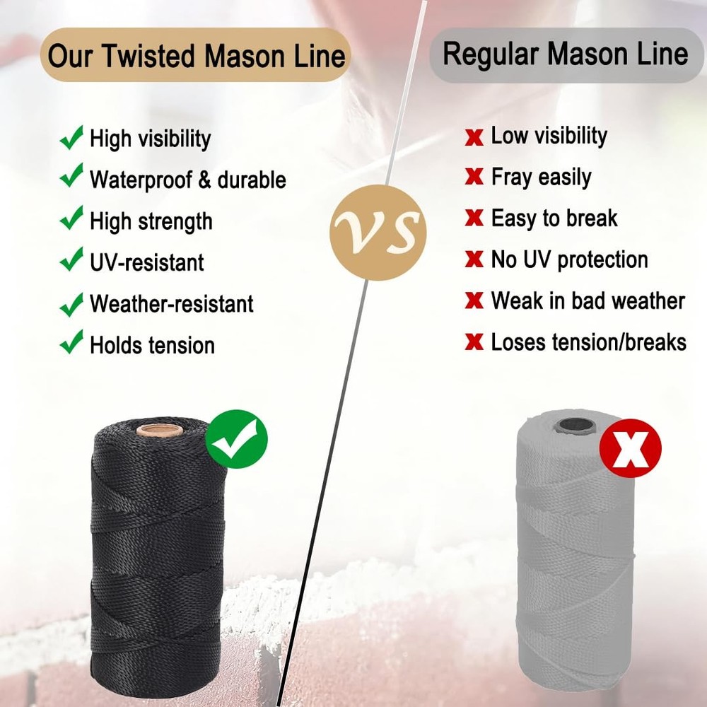 Mason Line String, 1000ft 18 UV-Resistant Black Nylon String, 1.3mm Thick Dur...