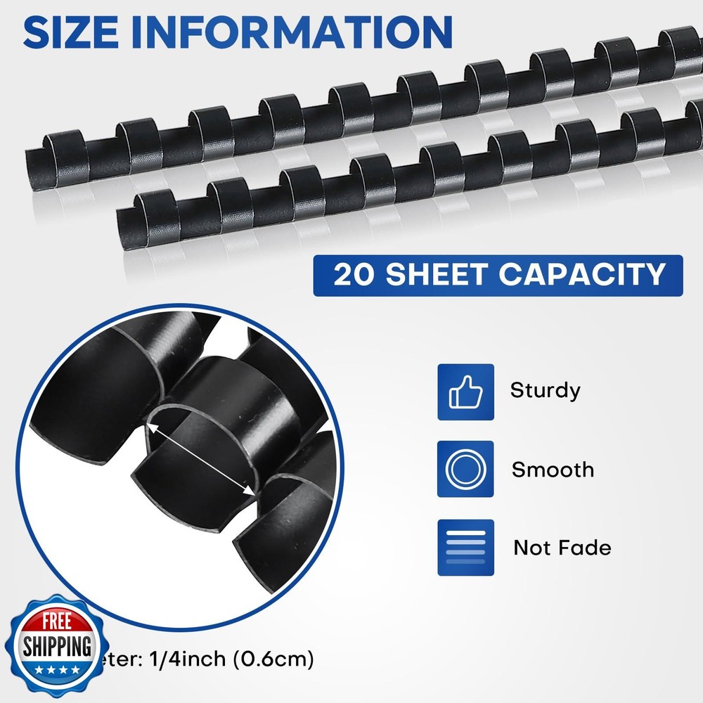MYFULLY 100 Pack 21 Ring Plastic Comb Binding Spines | 1/4 Inch Diameter, 20