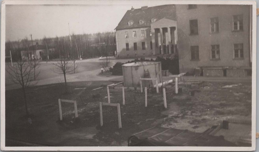 WW2 Photo of Barracks Yard With Training Obstacles and Posts