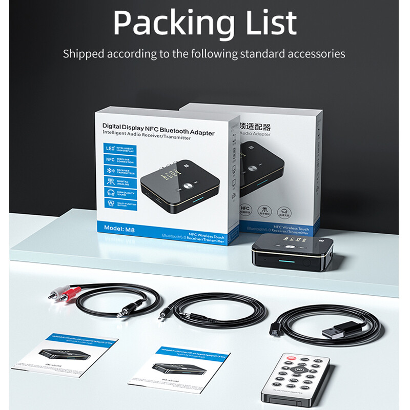 2 IN 1 Bluetooth 5.0 Transmitter Receiver Wireless Audio 3.5mm Jack Aux Adapter