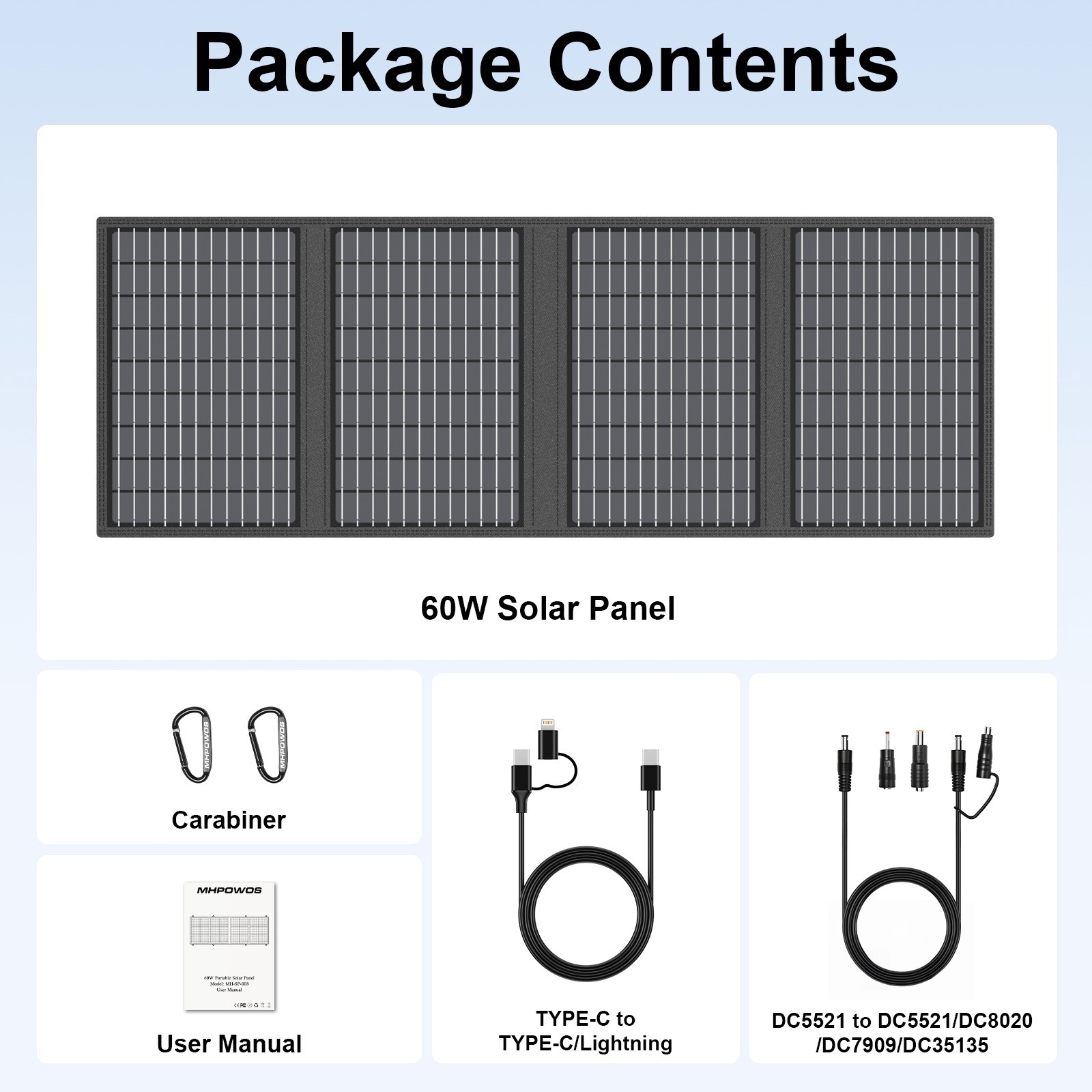 MHPOWOS 60W Foldable Camping Solar Charger with Kickstand for Power Stations