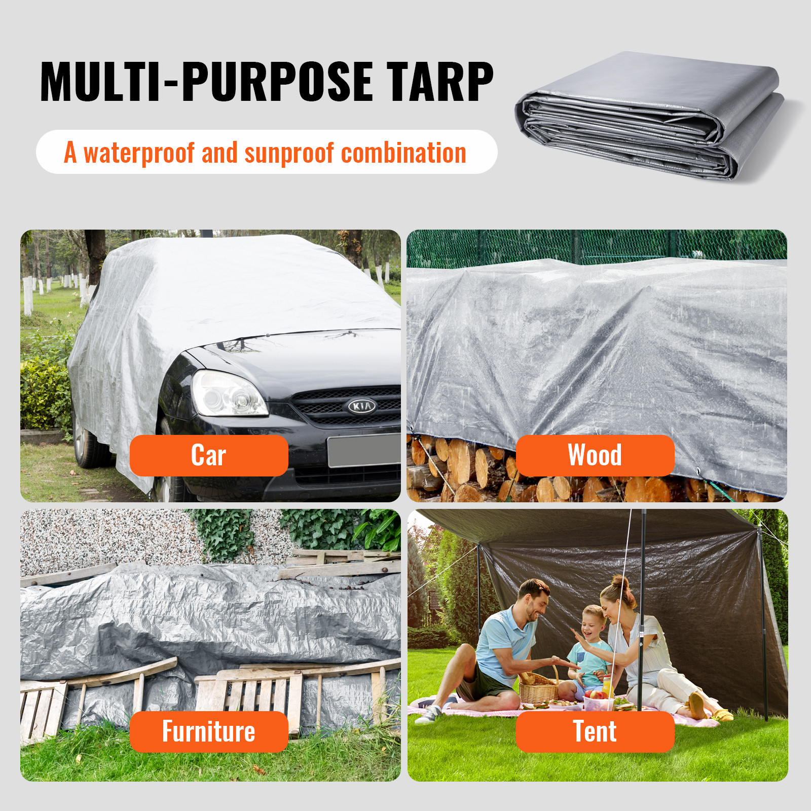 VEVOR 16 x 20 ft Waterproof Tarpaulin, 10Mil Poly Tarp