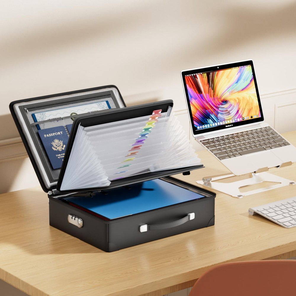 Fireproof Document Box with lock, File Organizer with Fireproof Zipper, Hard ...