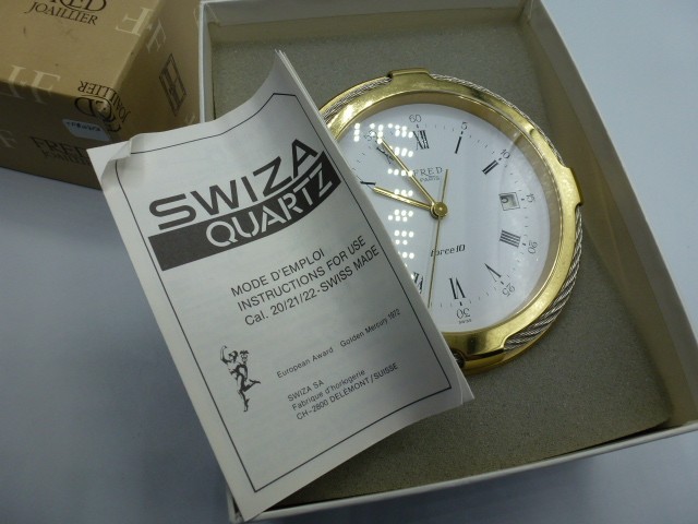 FRED of PARIS Joaillier Collection DESK Clock SILVER AND GOLD W/Box FORCE 10