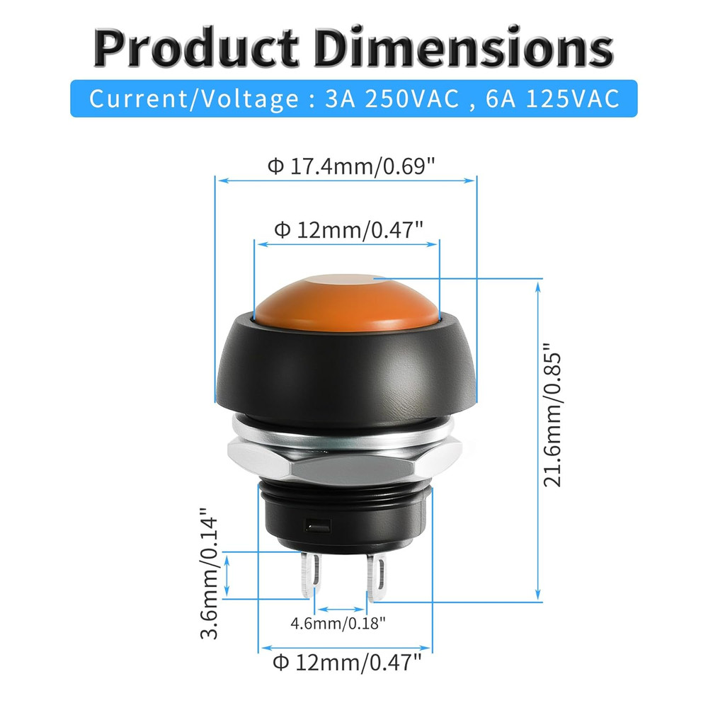 4 Pcs 12Mm Mini Momentary Push Button Switch 3A 250VAC Latching Push Button Swit