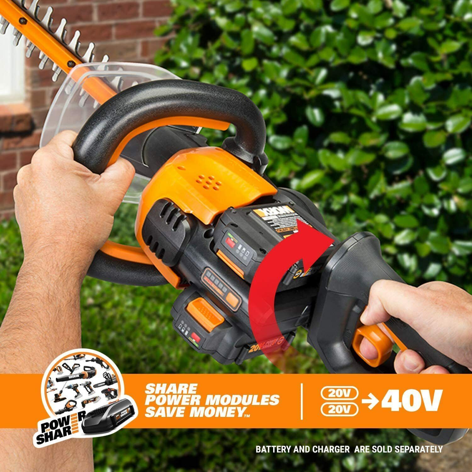 WORX WG284.9 2X20V Powershare 24" Hedge Trimmer with Dual Blades (Tool Only)