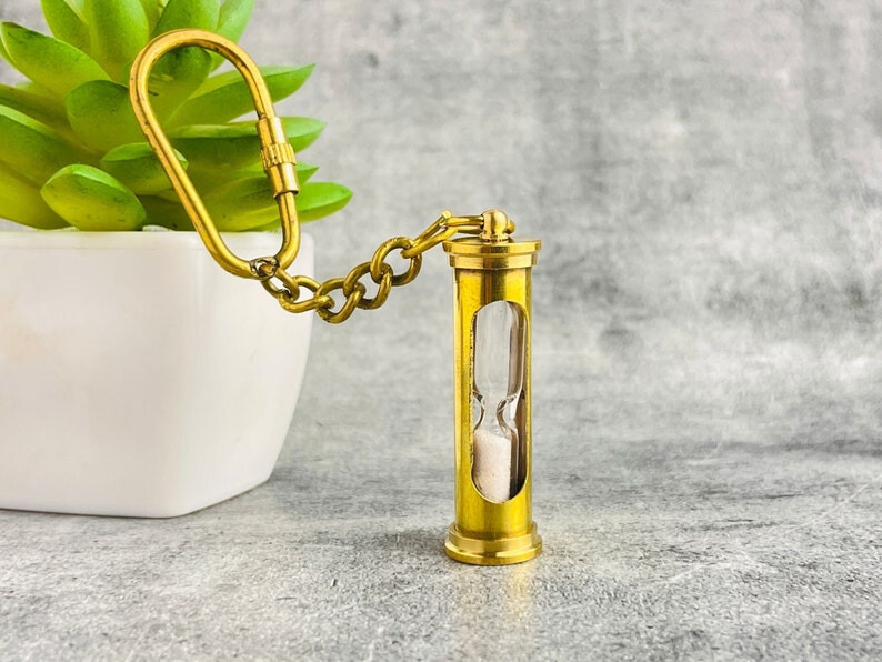 Nautical Brass Sand Timer Keychain - Unique Hourglass | Fully Functional | Gift
