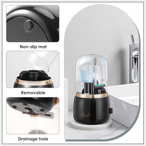 Toothbrush Holders with Cover for Bathrooms, 360° Rotating 7-Slot Black