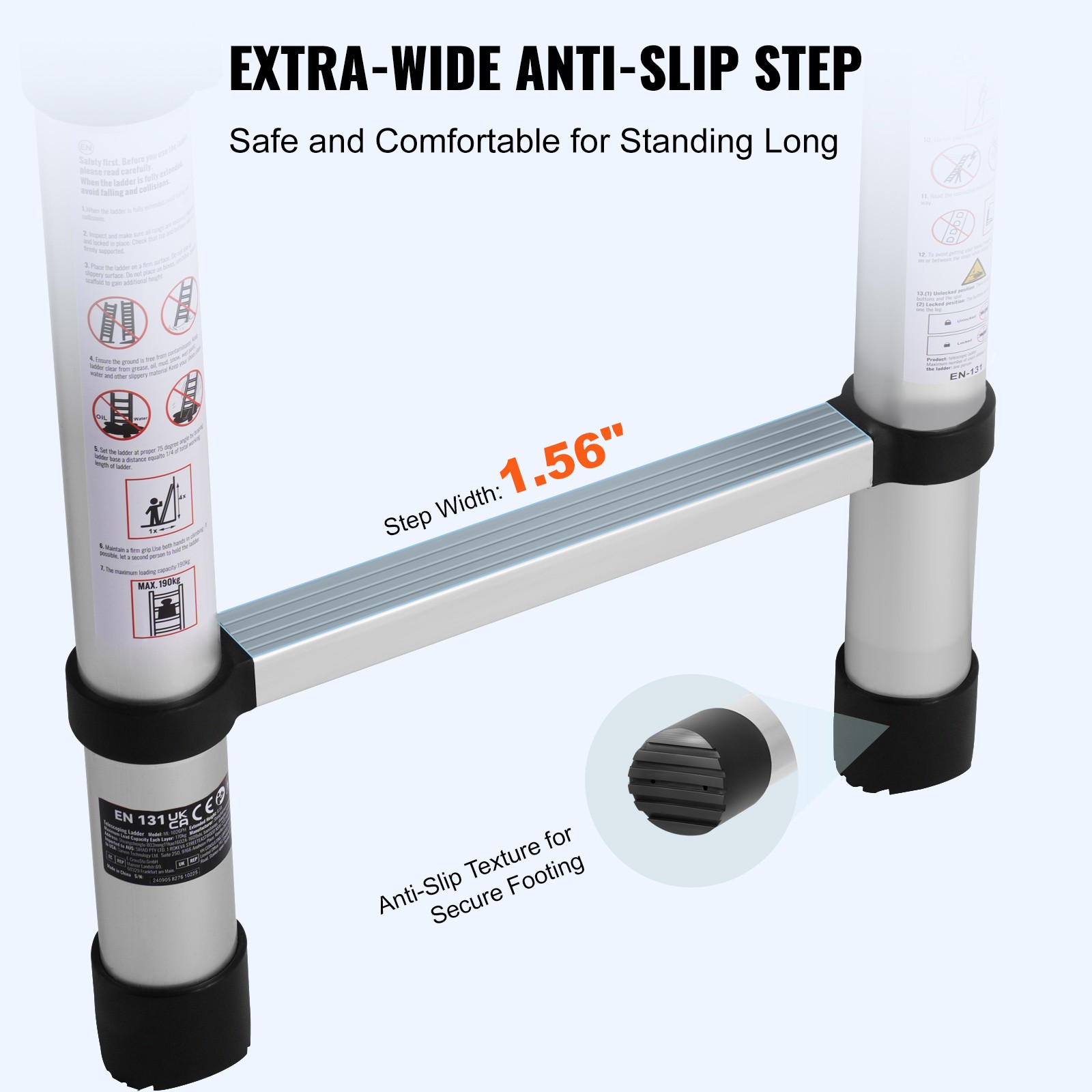 Uimoso 12.5FT A-Frame Aluminum Telescopic Ladder with Stabilizer Bar for RV Use