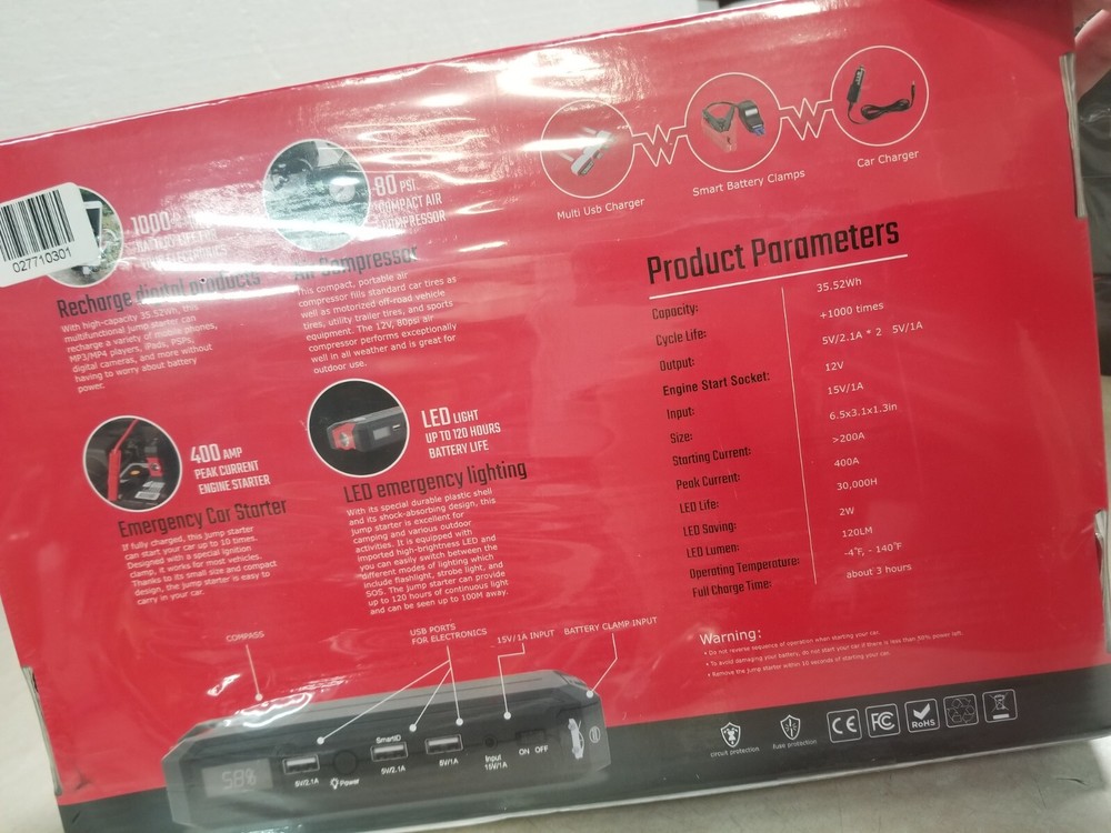POWERFORCE PF2000 Jump Starter Back Up Safety Kit w/ Compressor a-x