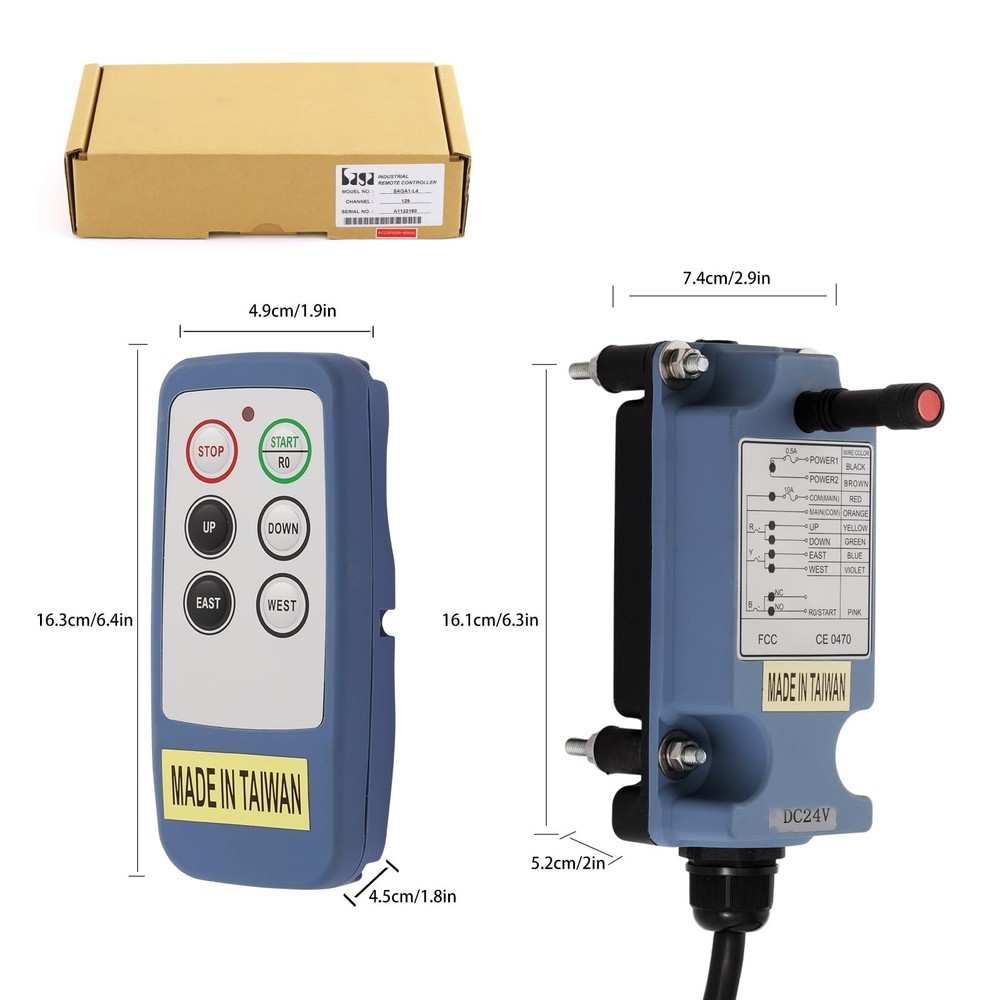 Crane Wireless Remote Control Industrial 4 Channel Button Controller for Elec...