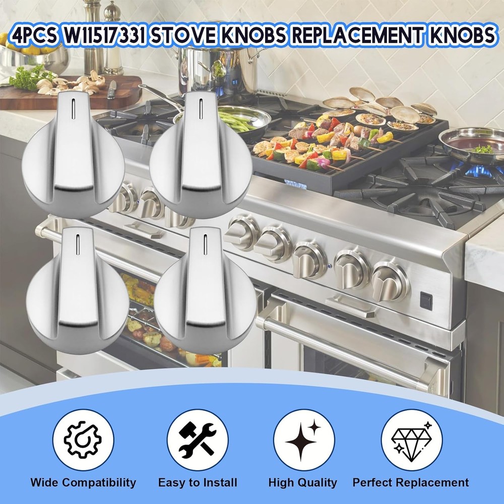 W11517331 for Whirlpool Electric Range Knobs Replace W10850027 W11117415 (4pcs)