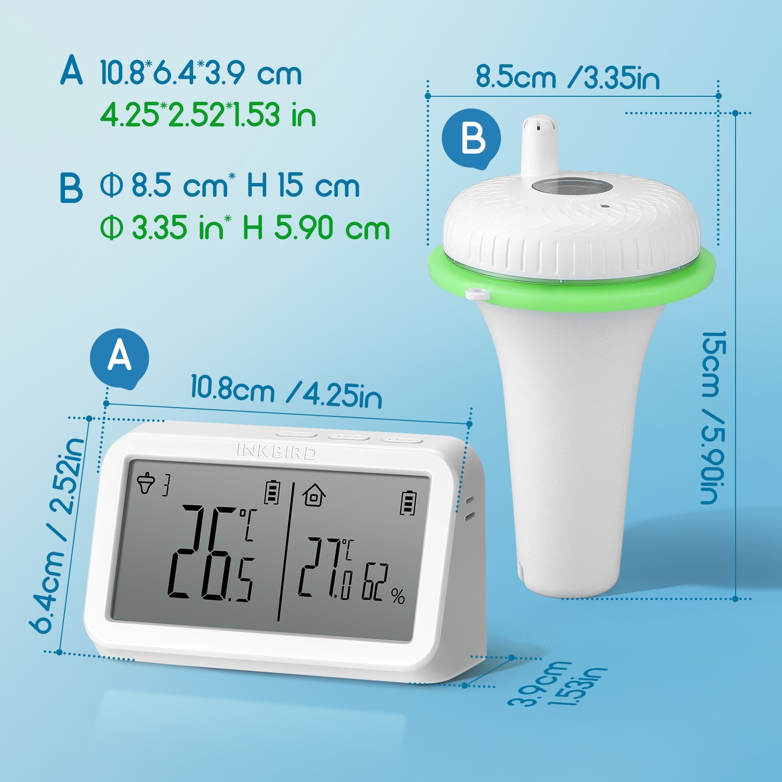 Inkbird Waterproof Wireless Pool Thermometer Easy Read Water Temperature Monitor