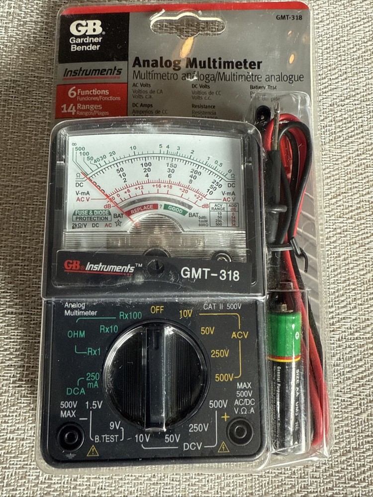 New GB Gardner Bender 6 Function, 14 Range, Analog Multimeter GMT-318