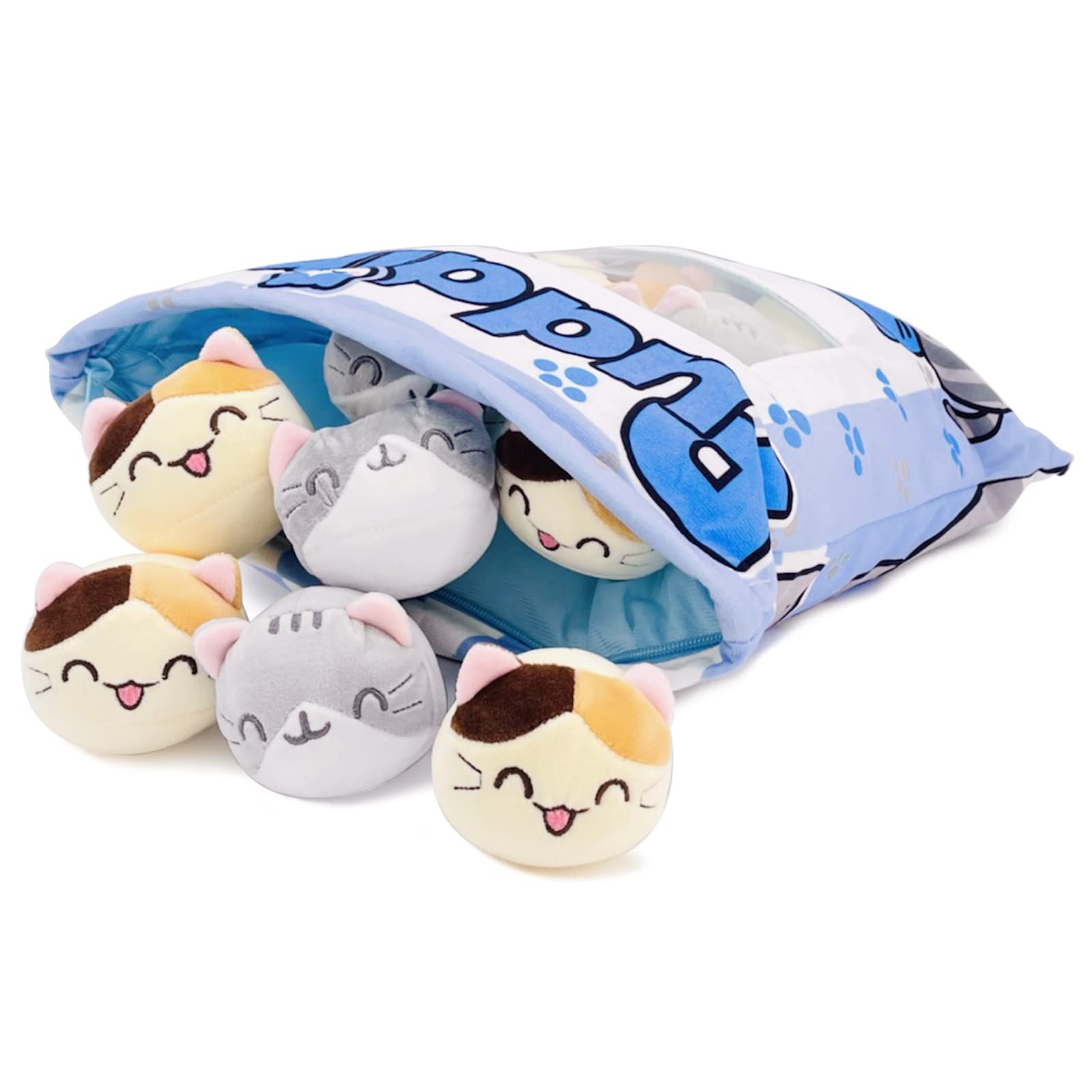Nenalayo Cute Kitty Cat Snack Pillow Pudding 8 Piece Assortment, Blue Kitten