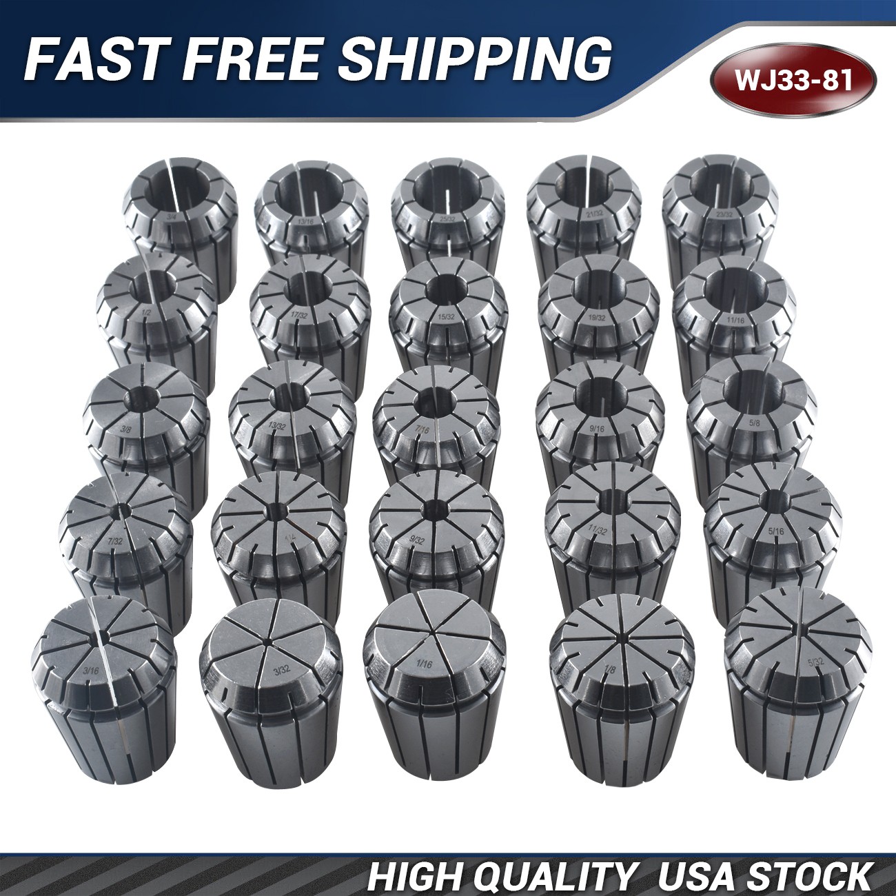 ER32 Collet Set 1/16"-3/4" by 16th and 32nd Industrial Grade Accurate 25Pcs