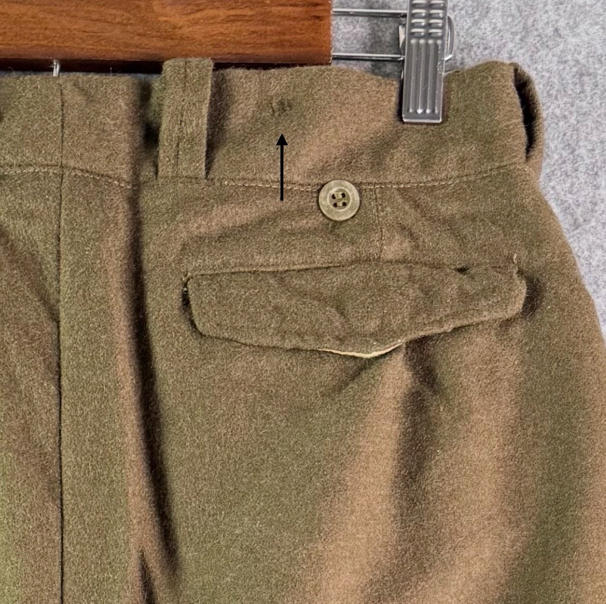 Original True Vintage 1950's Era French Army Green Wool Uniform Trousers 32x30