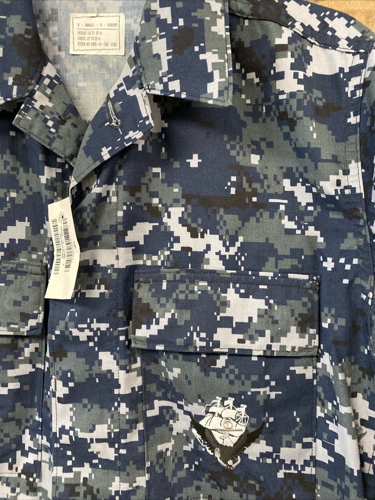 US Navy Blue Digital Pattern Shirt Blouse Working Lightweight Sz X-Small X-Short