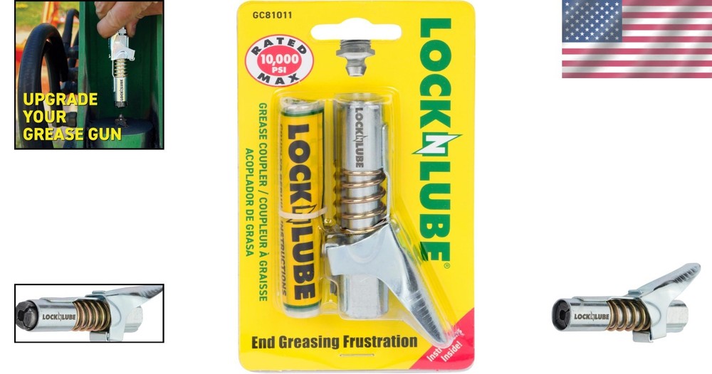 Effortless Greasing with Locking Grease Coupler - Compatible with all Guns