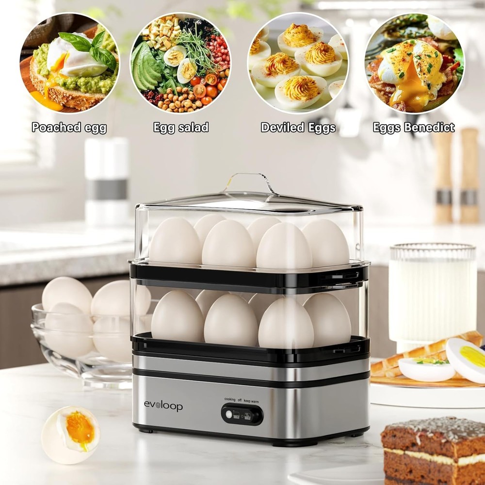 Evoloop Rapid Egg Cooker Electric 12 Eggs Capacity, Soft, Medium, Hard Boiled...