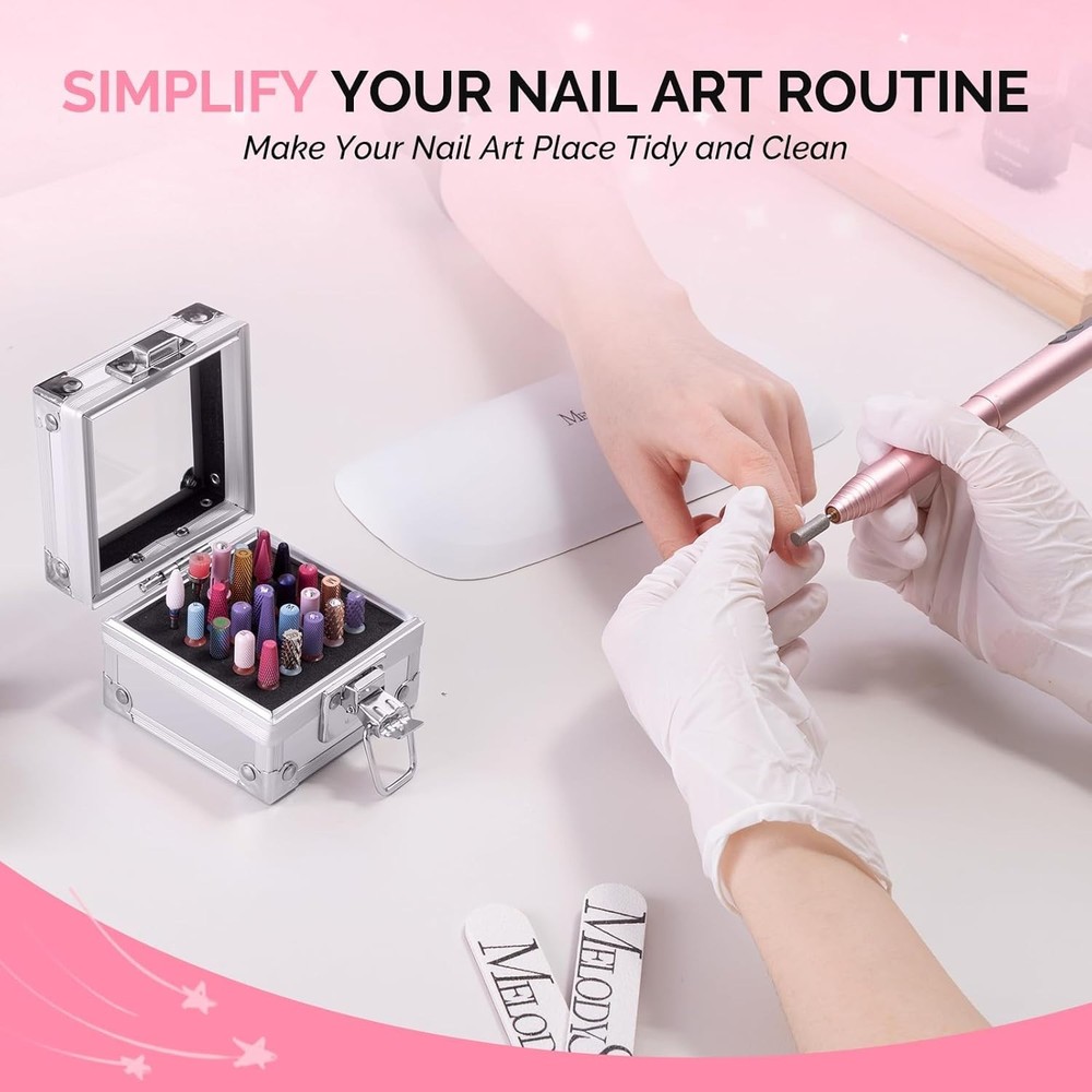 Nail Drill Bits Holder, 25 Holes Case, Portable Dustproof Displayer Organizer...